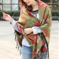 Quality assurance women fashion shawl warm jacquard acrylic flowers Winter pashmina scarf with tassel